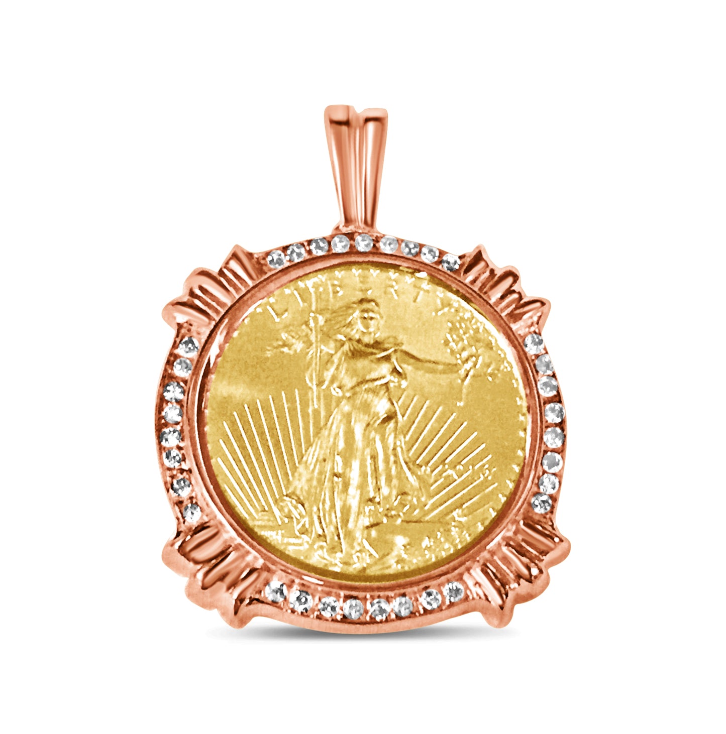 Handmade Solid Gold Diamond Fancy Coin Pendant , 1/2oz Coin ,