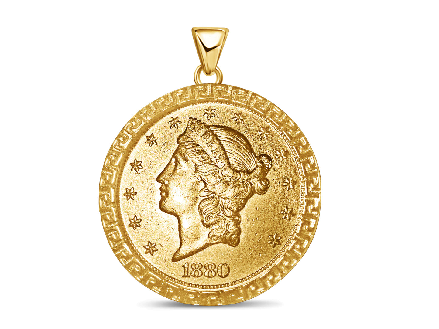 Handmade Solid Gold Greek Key Frame Coin Pendant , 1oz Coin , 27mm