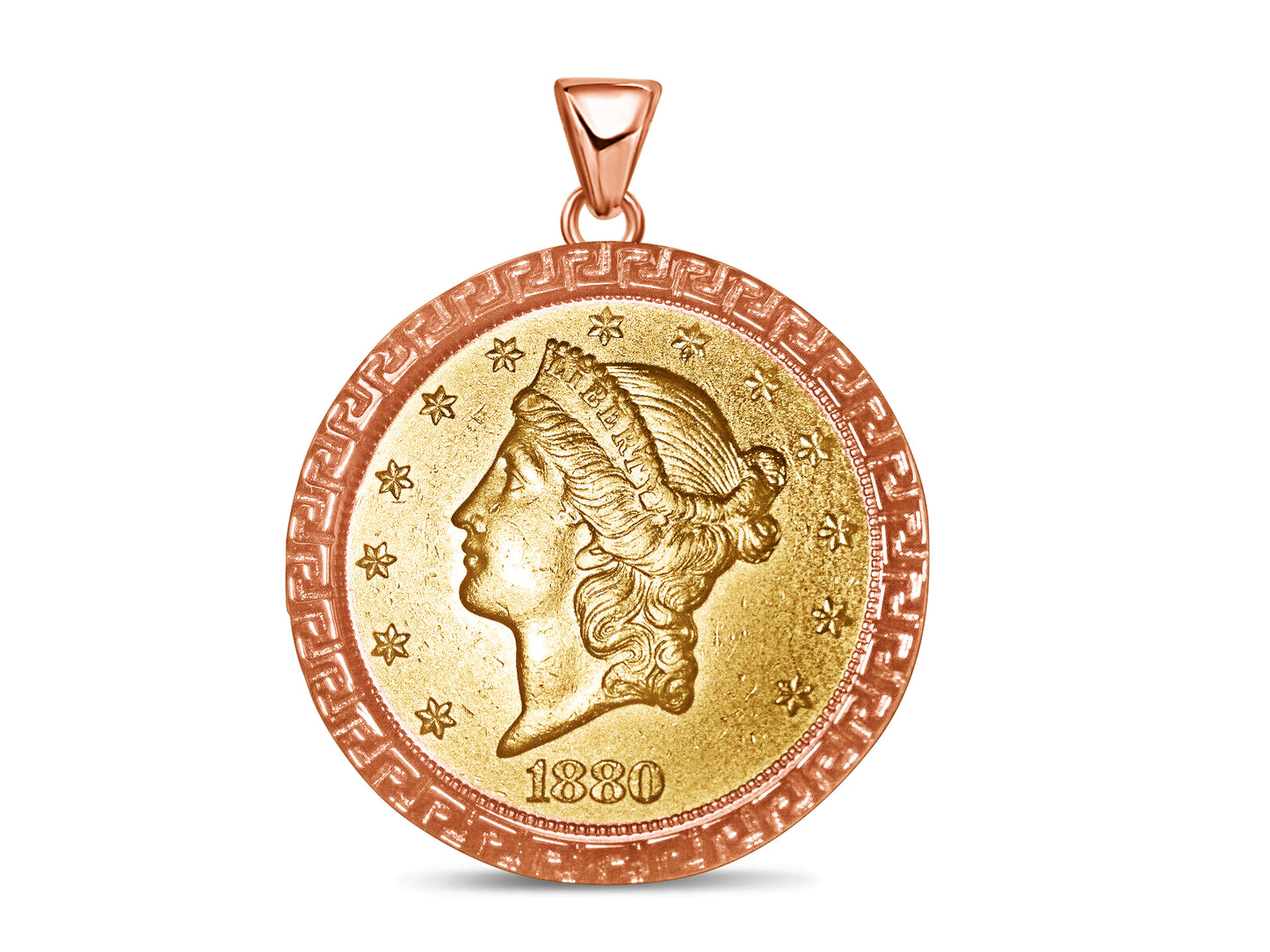 Handmade Solid Gold Greek Key Frame Coin Pendant , 1oz Coin , 27mm