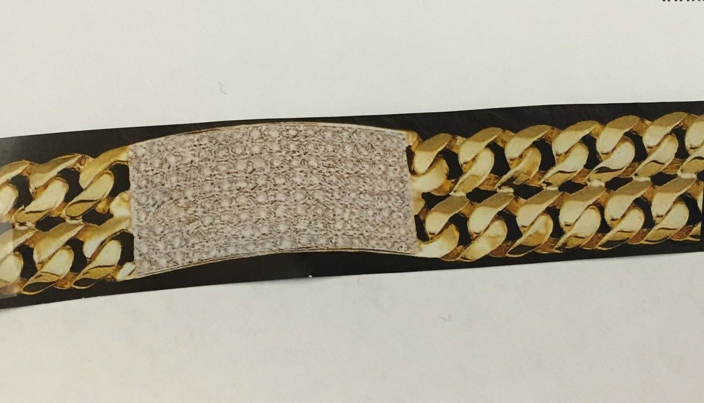 Handmade Solid Gold Diamond ID Curb Bracelet , 21mm
