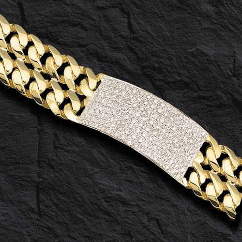 Handmade Solid Gold Diamond ID Curb Bracelet , 21mm