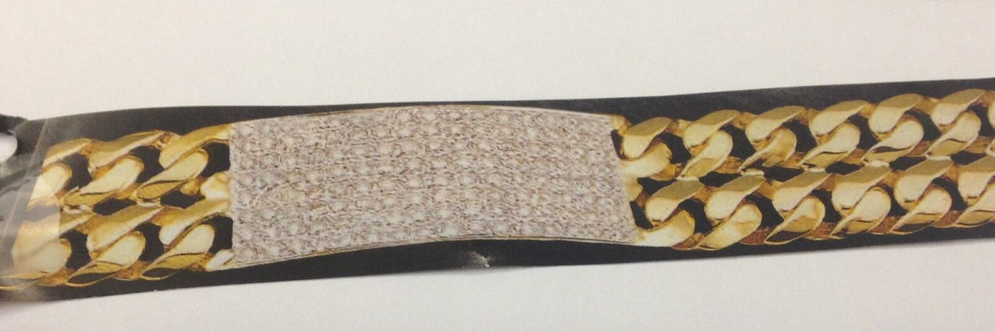 Handmade Solid Gold Diamond ID Curb Bracelet , 21mm