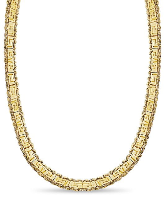 Handmade Solid Gold Rope & Greek Key Necklace , 12mm