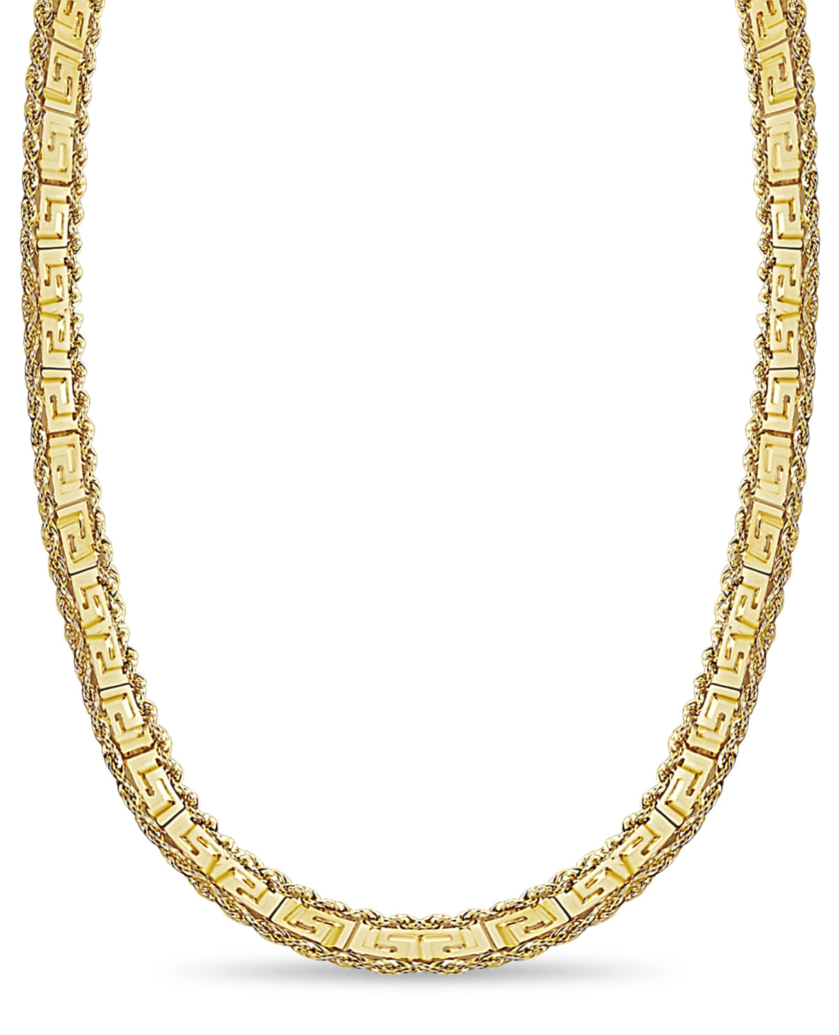 Handmade Solid Gold Rope & Greek Key Necklace , 12mm