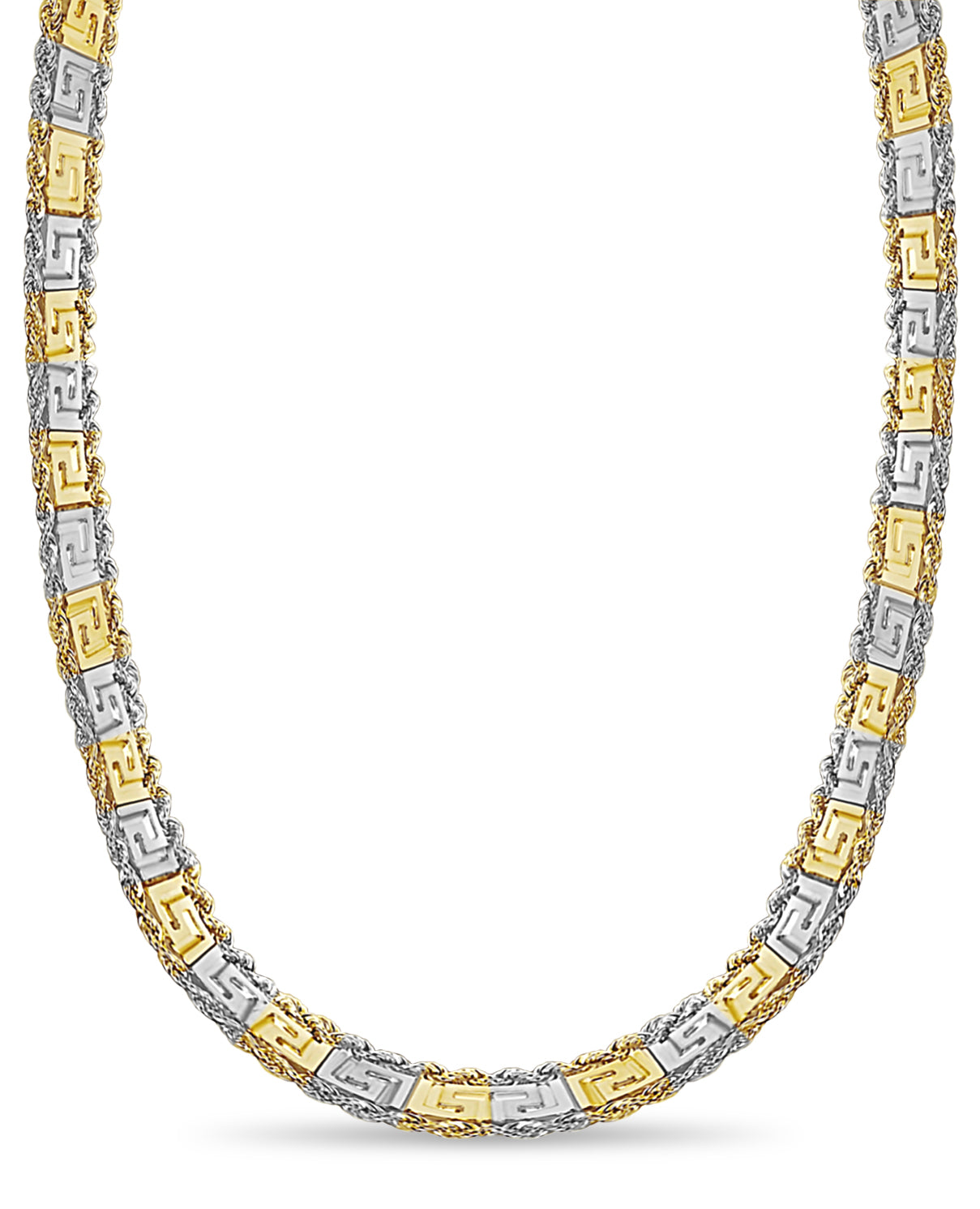 Handmade Solid Gold Rope & Greek Key Necklace , 12mm