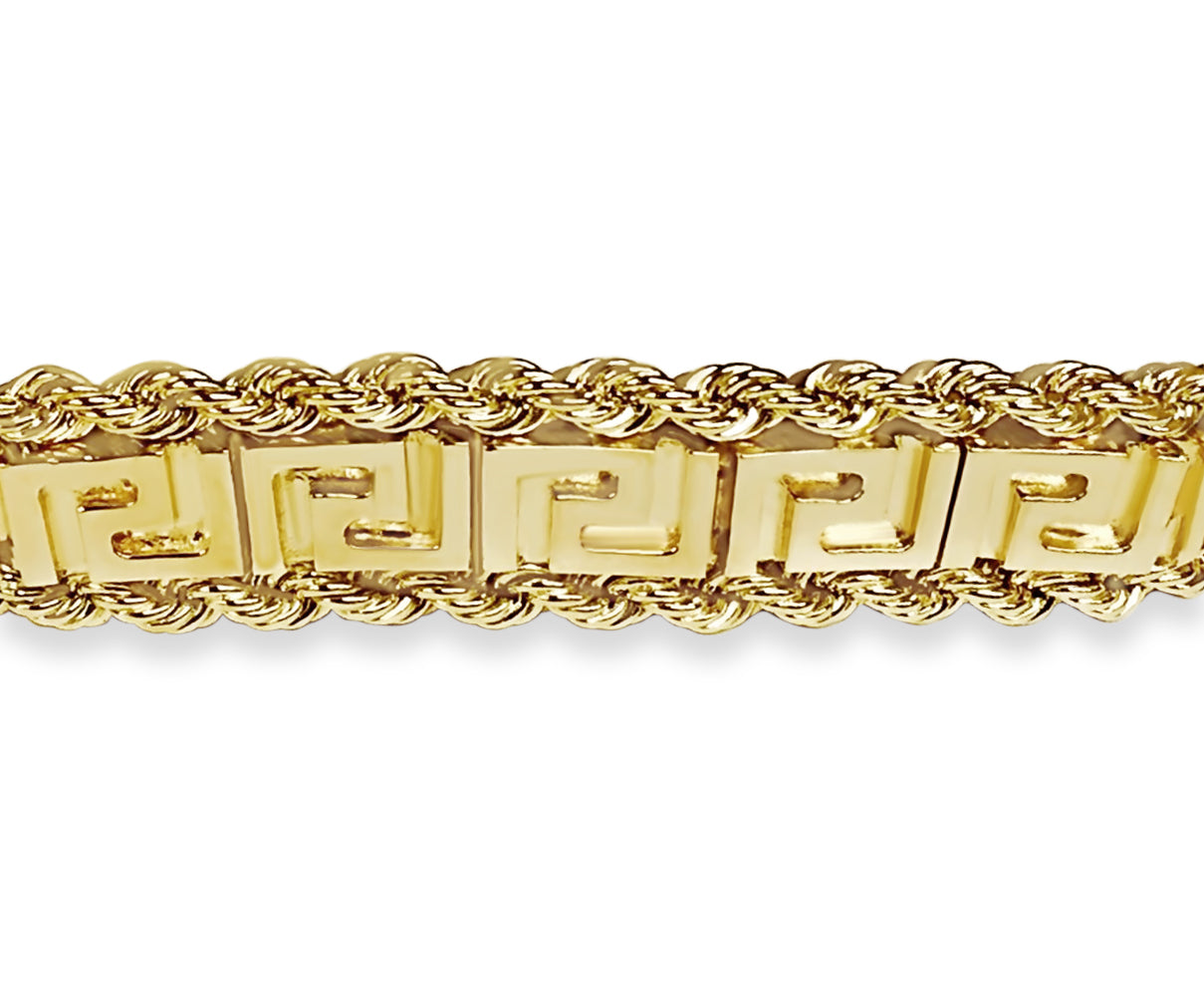 Handmade Solid Gold Rope & Greek Key Bracelet , 12mm
