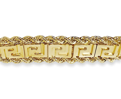 Handmade Solid Gold Rope & Greek Key Bracelet , 12mm