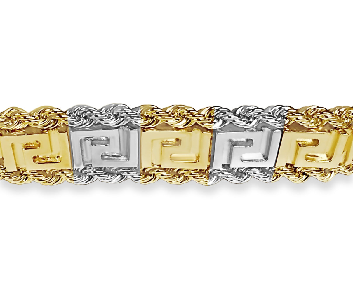 Handmade Solid Gold Rope & Greek Key Bracelet , 12mm