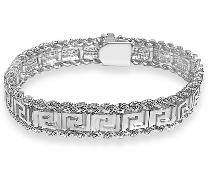 Handmade Solid Gold Rope & Greek Key Bracelet , 12mm