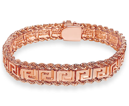 Handmade Solid Gold Rope & Greek Key Bracelet , 12mm