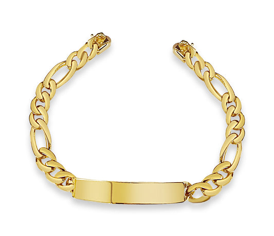Handmade Solid Gold ID Figaro Bracelet , 9mm
