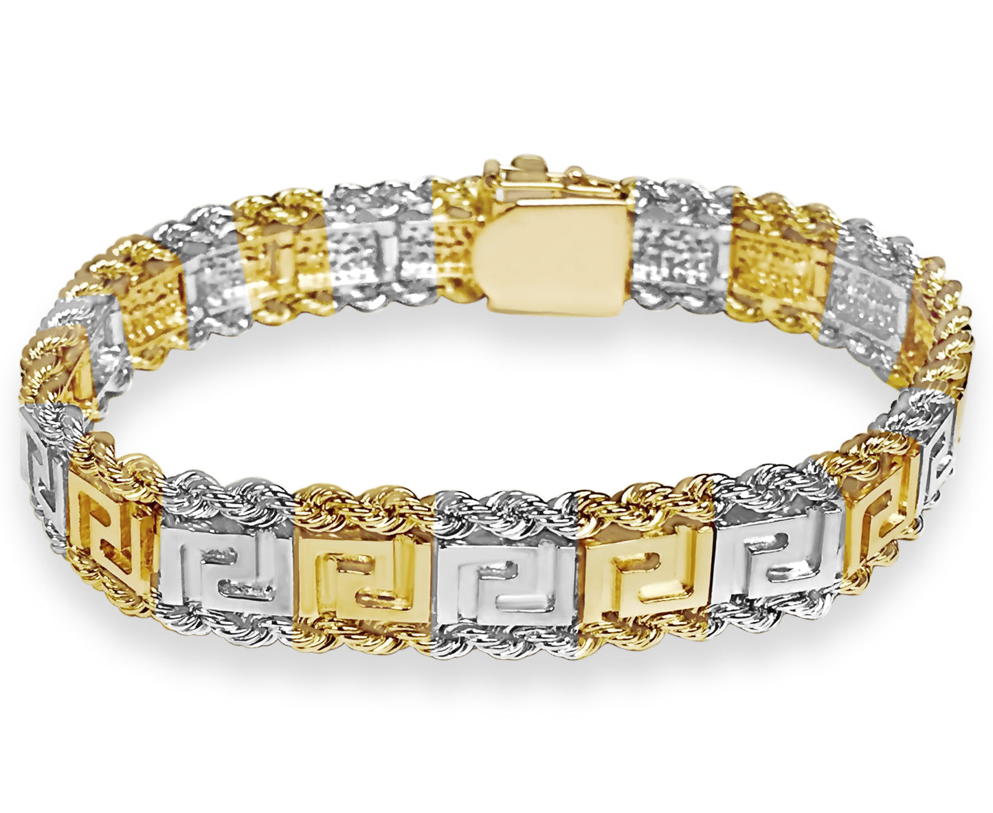 Handmade Solid Gold Rope & Greek Key Bracelet , 12mm