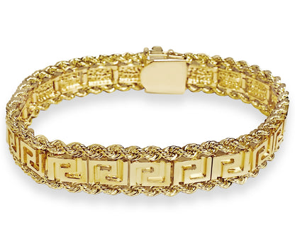Handmade Solid Gold Rope & Greek Key Bracelet , 12mm