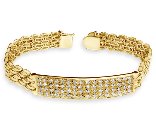 Handmade Solid Gold Diamond ID Panther Bracelet , 12mm