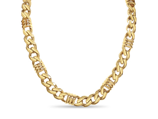 Handmade Solid Gold Curb & Bar Necklace , 11mm