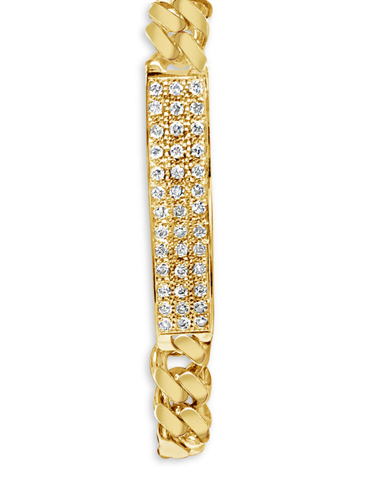 Handmade Solid Gold Diamond ID Curb Bracelet , 10mm