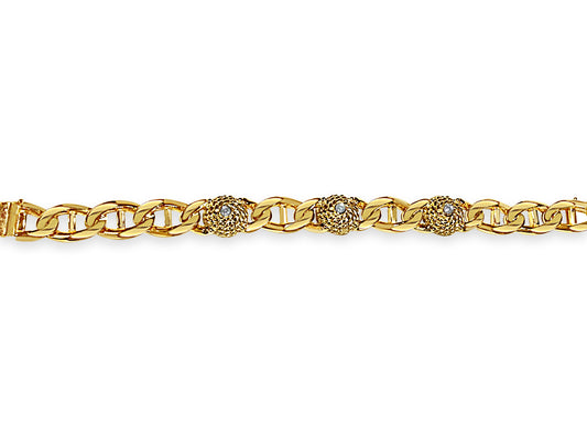 Handmade Solid Gold Diamond Mariner Bracelet , 17mm