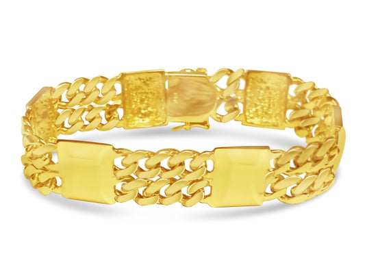 Handmade Solid Gold Curb & Bar Bracelet , 17mm