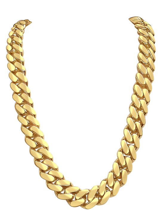 Handmade Solid Gold Miami Cuban Necklace , 14mm