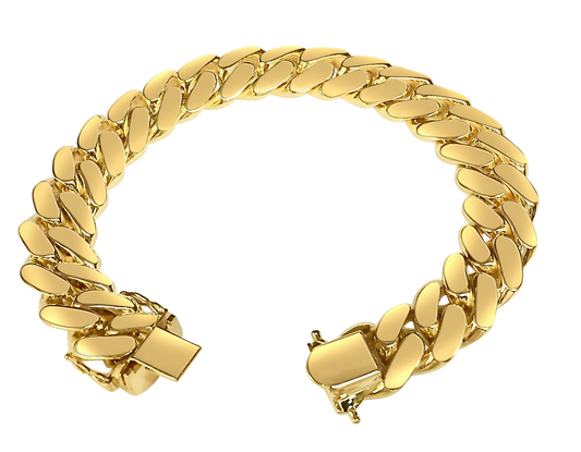Handmade Solid Gold Miami Cuban Bracelet , 14mm