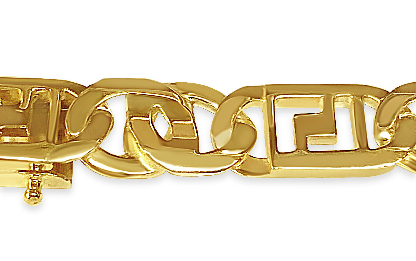 Handmade Solid Gold Greek Key & Tiger Eye Necklace , 11mm