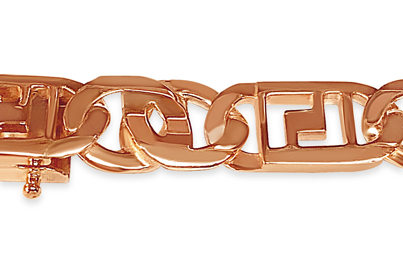 Handmade Solid Gold Greek Key & Tiger Eye Bracelet , 11mm