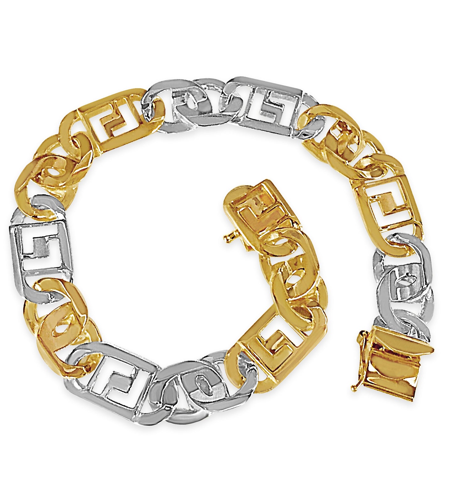 Handmade Solid Gold Greek Key & Tiger Eye Bracelet , 11mm