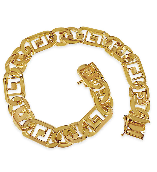 Handmade Solid Gold Greek Key & Tiger Eye Bracelet , 11mm