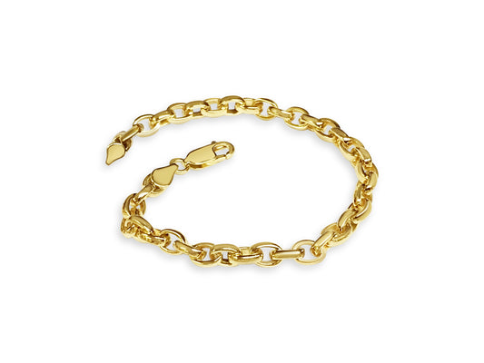 Handmade Solid Gold Oval Rolo Bracelet , 6mm