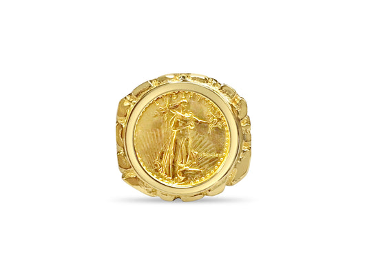Handmade Solid Gold Nugget Coin Ring , 1/10oz Coin ,