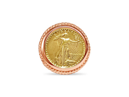 Handmade Solid Gold Fancy Coin Ring , 1/10oz Coin ,