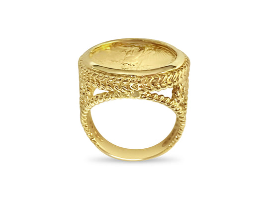 Handmade Solid Gold Fancy Coin Ring , 1/10oz Coin ,