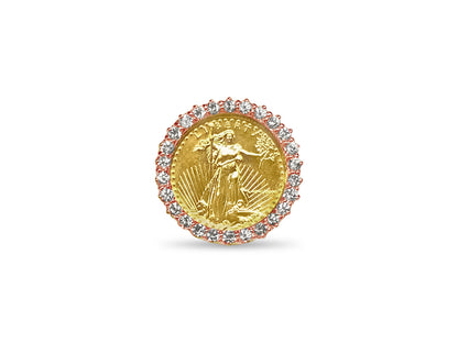 Handmade Solid Gold Diamond Fancy Coin Ring , 1/4oz Coin ,