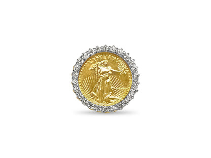 Handmade Solid Gold Diamond Fancy Coin Ring , 1/4oz Coin ,