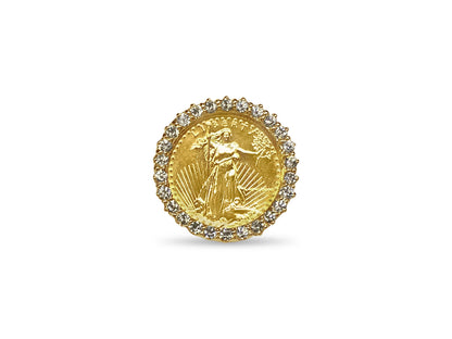 Handmade Solid Gold Diamond Fancy Coin Ring , 1/4oz Coin ,