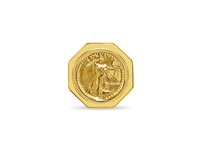 Handmade Solid Gold Fancy Coin Ring , 1/10oz Coin ,