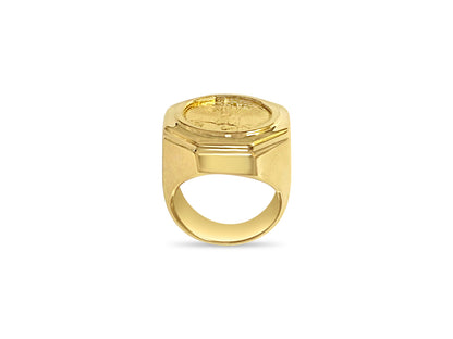 Handmade Solid Gold Fancy Coin Ring , 1/10oz Coin ,
