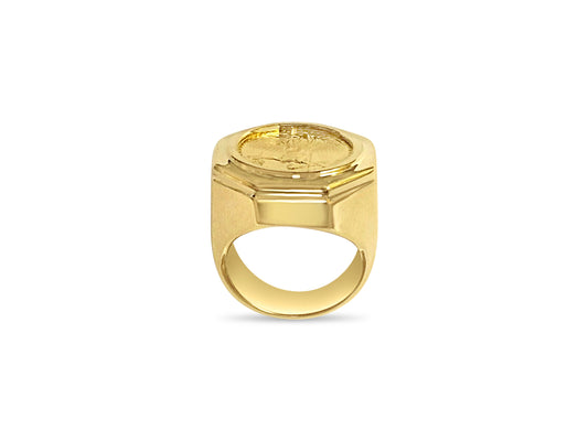 Handmade Solid Gold Fancy Coin Ring , 1/10oz Coin ,