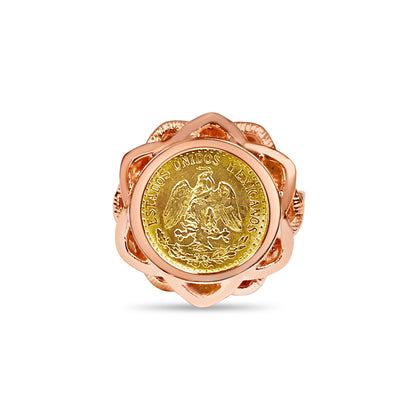 Handmade Solid Gold Fancy Ladies Coin Ring , Dos Pesos Coin ,