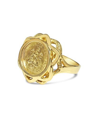 Handmade Solid Gold Fancy Ladies Coin Ring , Dos Pesos Coin ,