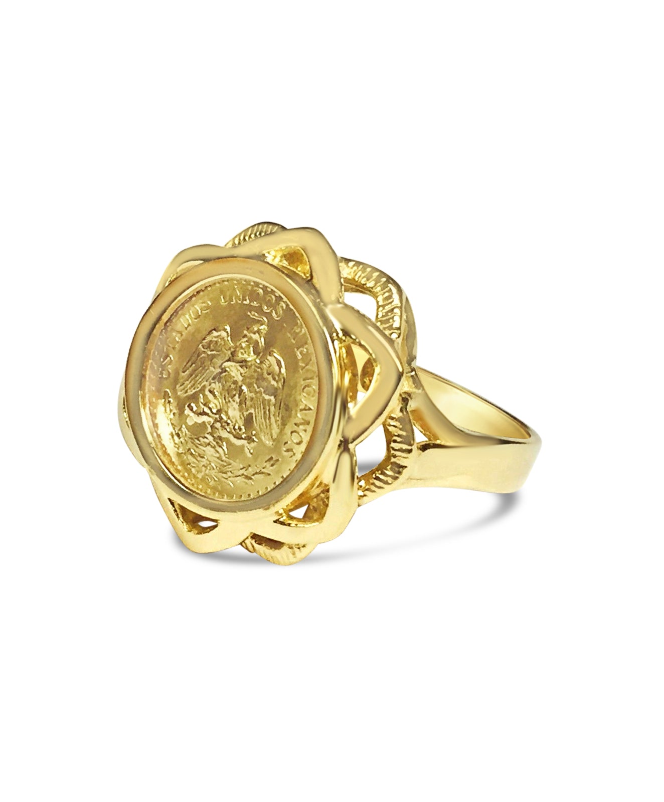 Handmade Solid Gold Fancy Ladies Coin Ring , Dos Pesos Coin ,