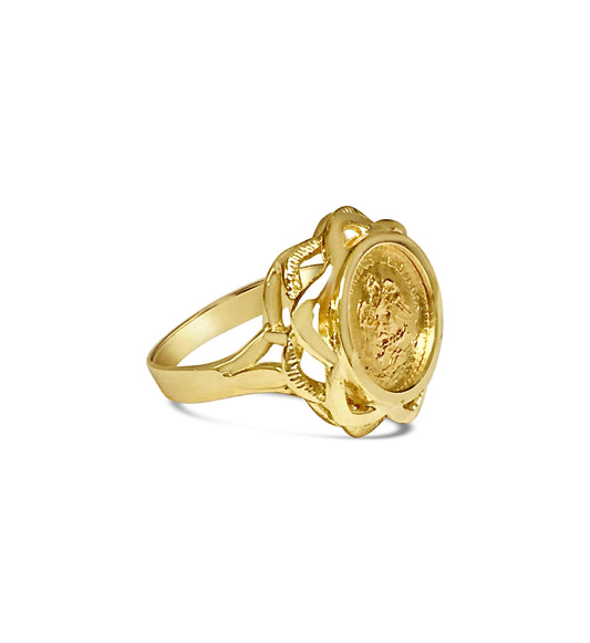 Handmade Solid Gold Fancy Ladies Coin Ring , Dos Pesos Coin ,