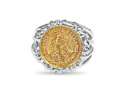 Handmade Solid Gold Fancy Coin Ring , Dos Pesos Coin ,