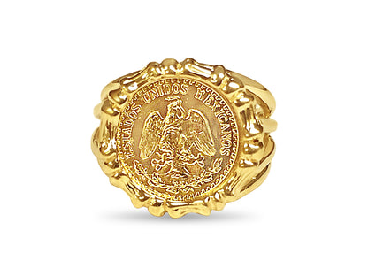 Handmade Solid Gold Fancy Coin Ring , Dos Pesos Coin ,