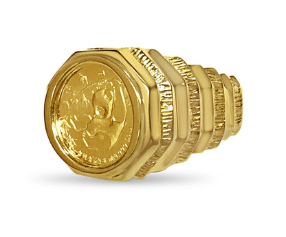 Handmade Solid Gold Fancy Coin Ring , Chinese Panda Bear Coin ,