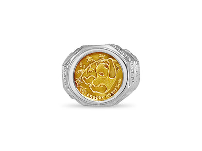 Handmade Solid Gold Fancy Coin Ring , Chinese Panda Bear Coin ,