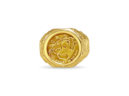Handmade Solid Gold Fancy Coin Ring , Chinese Panda Bear Coin ,
