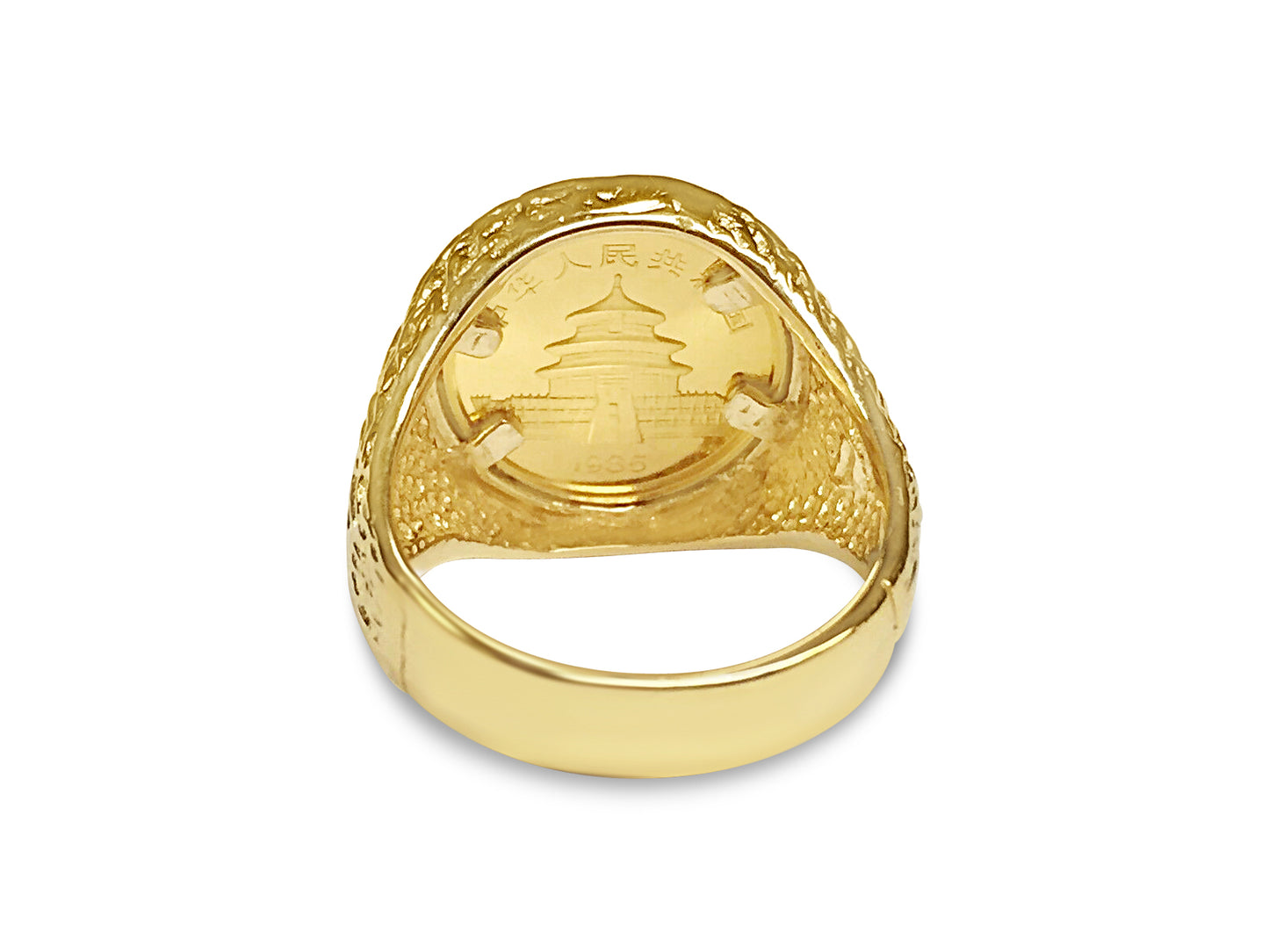 Handmade Solid Gold Nugget Coin Ring , Chinese Panda Bear Coin ,