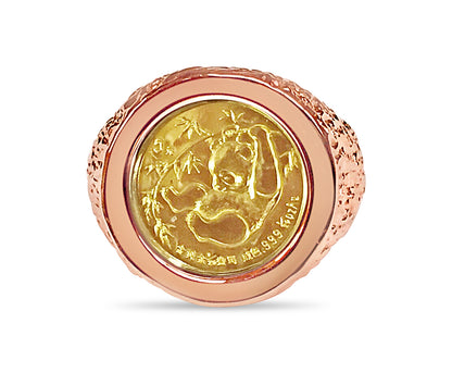 Handmade Solid Gold Nugget Coin Ring , Chinese Panda Bear Coin ,