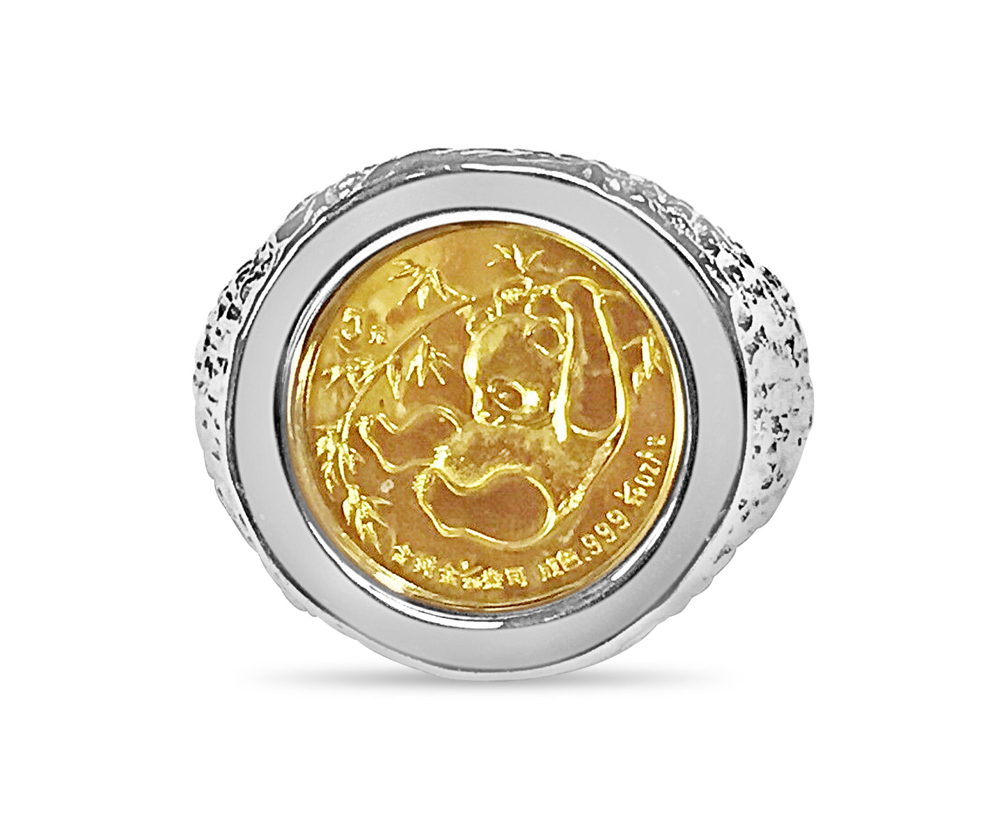 Handmade Solid Gold Nugget Coin Ring , Chinese Panda Bear Coin ,